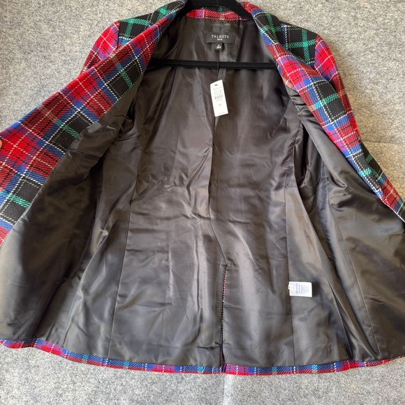 Talbots Red Plaid Wool Blend Blazer Holiday Tartan Jacket Petite 4P - Picture 7 of 16